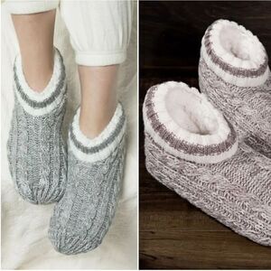Cable knit and sherpa lined slipper booties